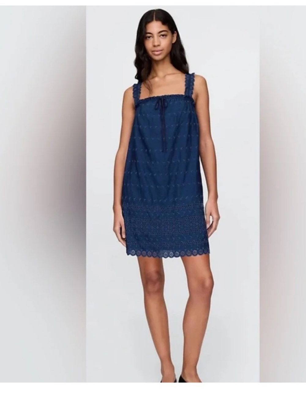 Gap x DÔEN Eyelet Shift Dress Navy Blue Mini Size Small